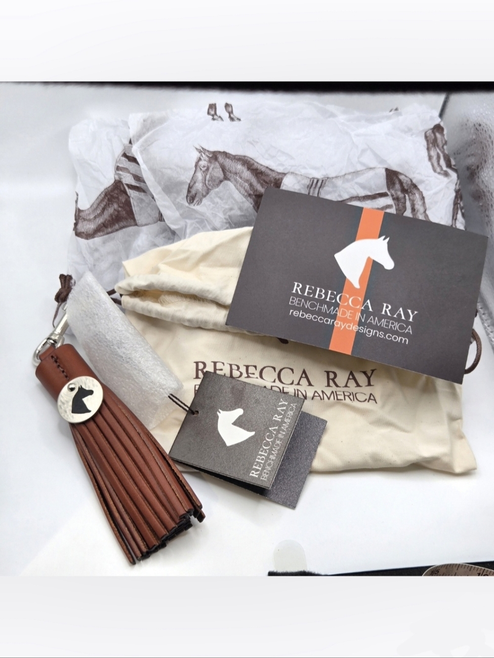 Rebecca Ray Equestrian Leather Horse Tassel Keychain Keyfob Bag Charm Old Money